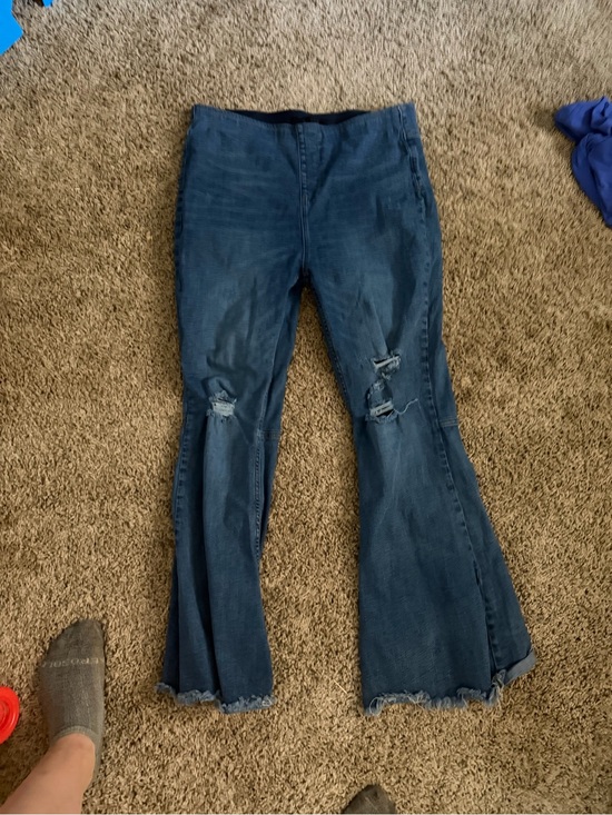 Risen Jeans Denim - Dark Blue Distressed Flare Jeans - Women